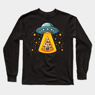 Ufo beaming Pizza, Funny Pizza Lover Long Sleeve T-Shirt